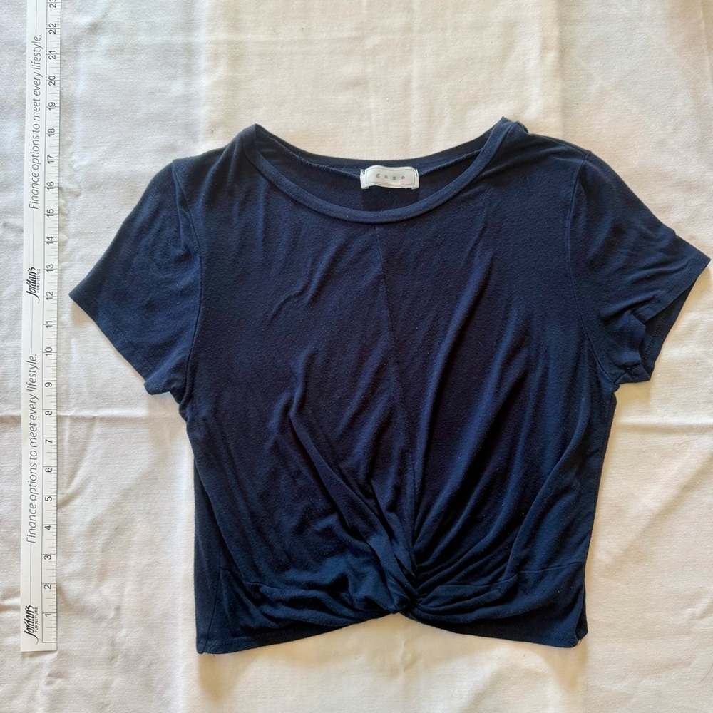 Elegant Navy Twist Front Crop Top